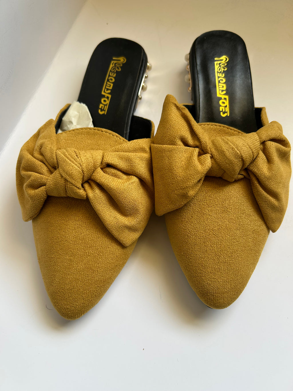 Pearl Bottom Ribbon Mule Sandals