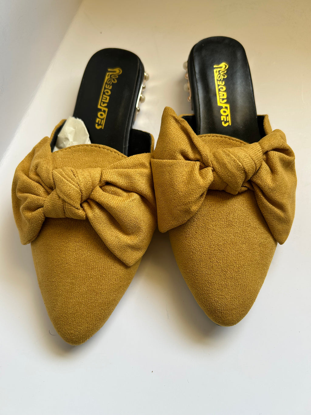 Pearl Bottom Ribbon Mule Sandals
