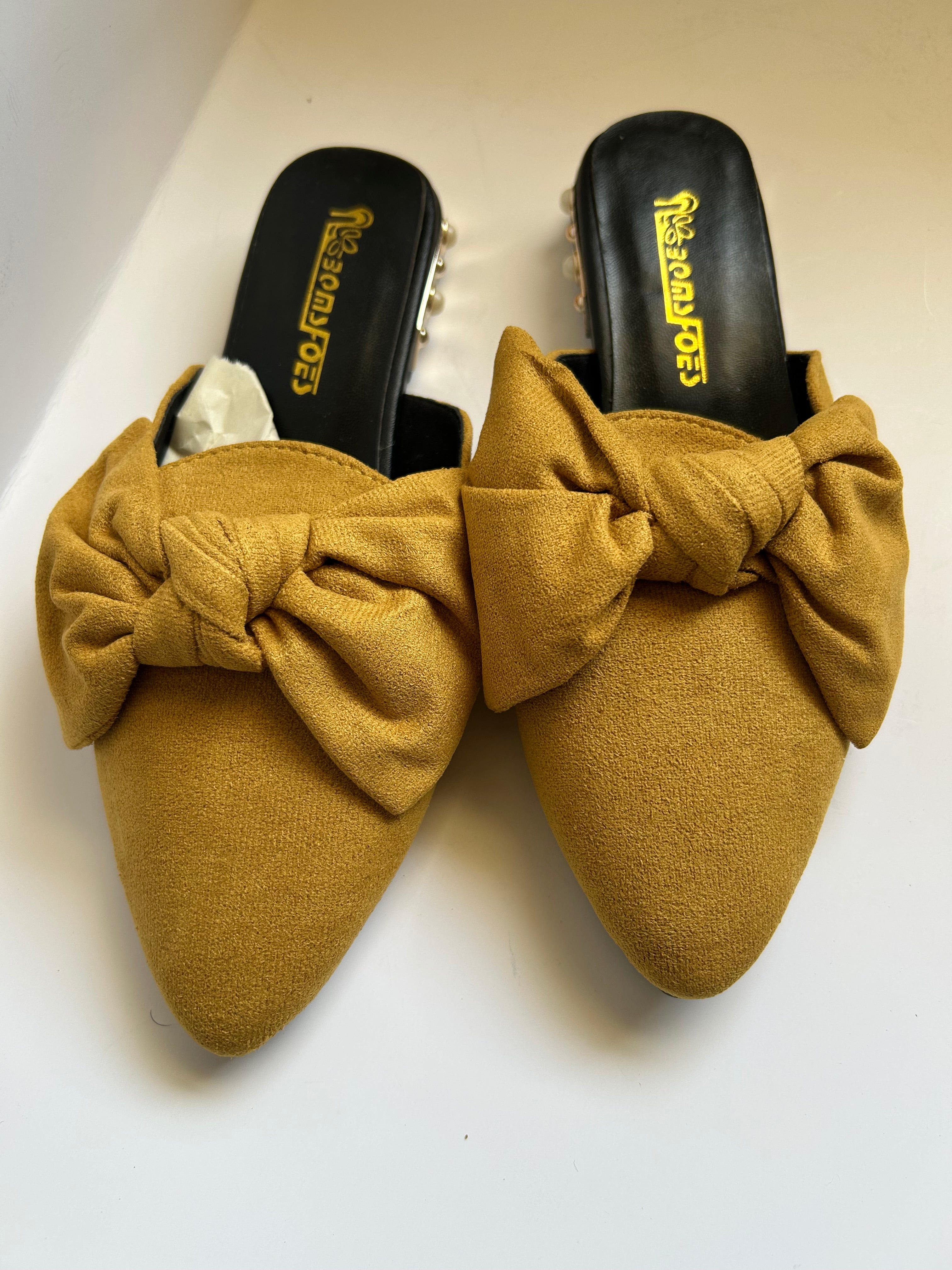 Pearl Bottom Ribbon Mule Sandals