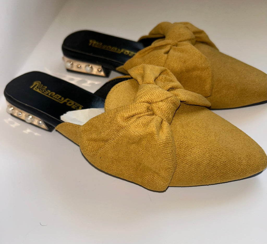 Pearl Bottom Ribbon Mule Sandals