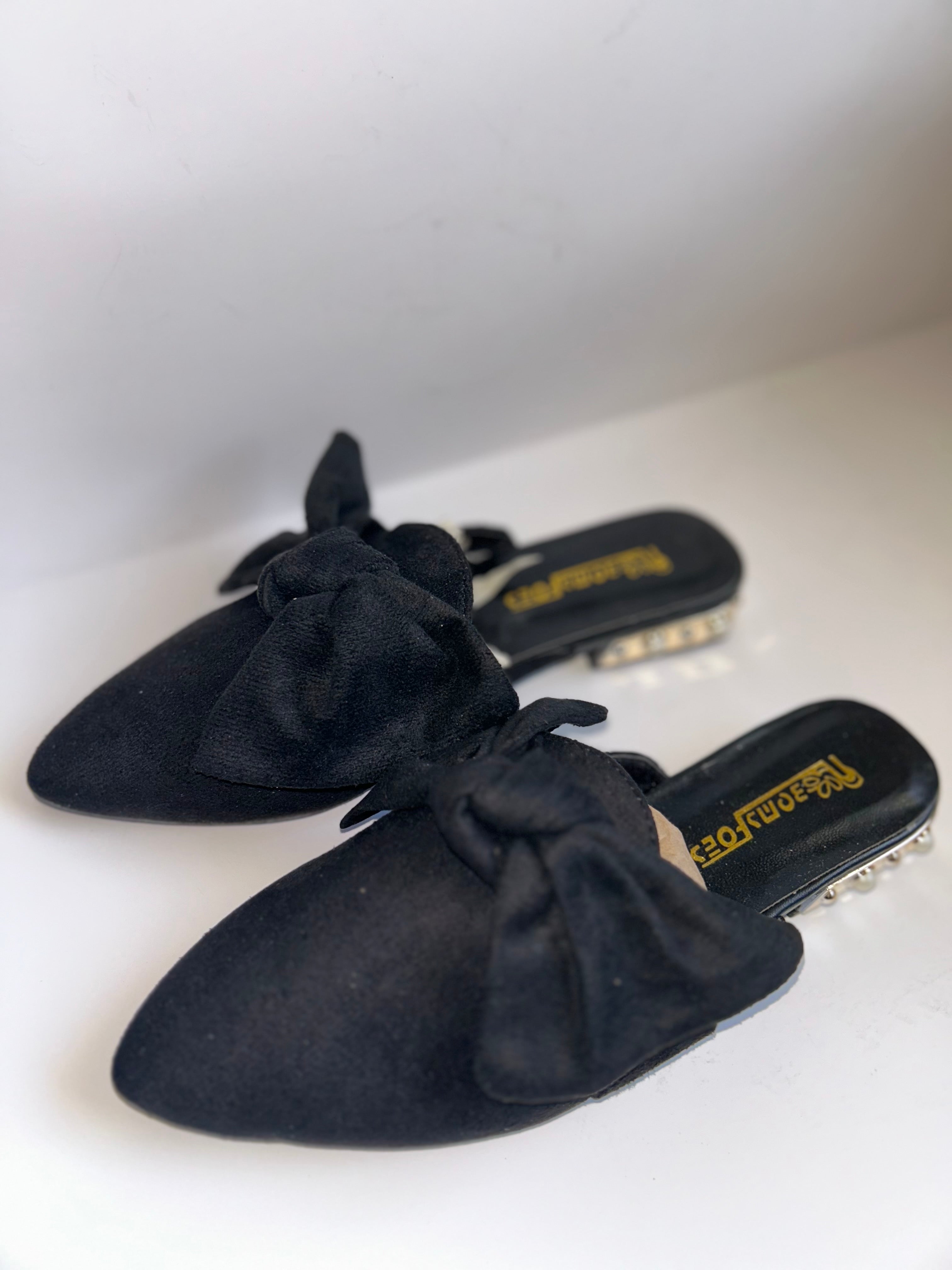 Pearl Bottom Ribbon Mule Sandals