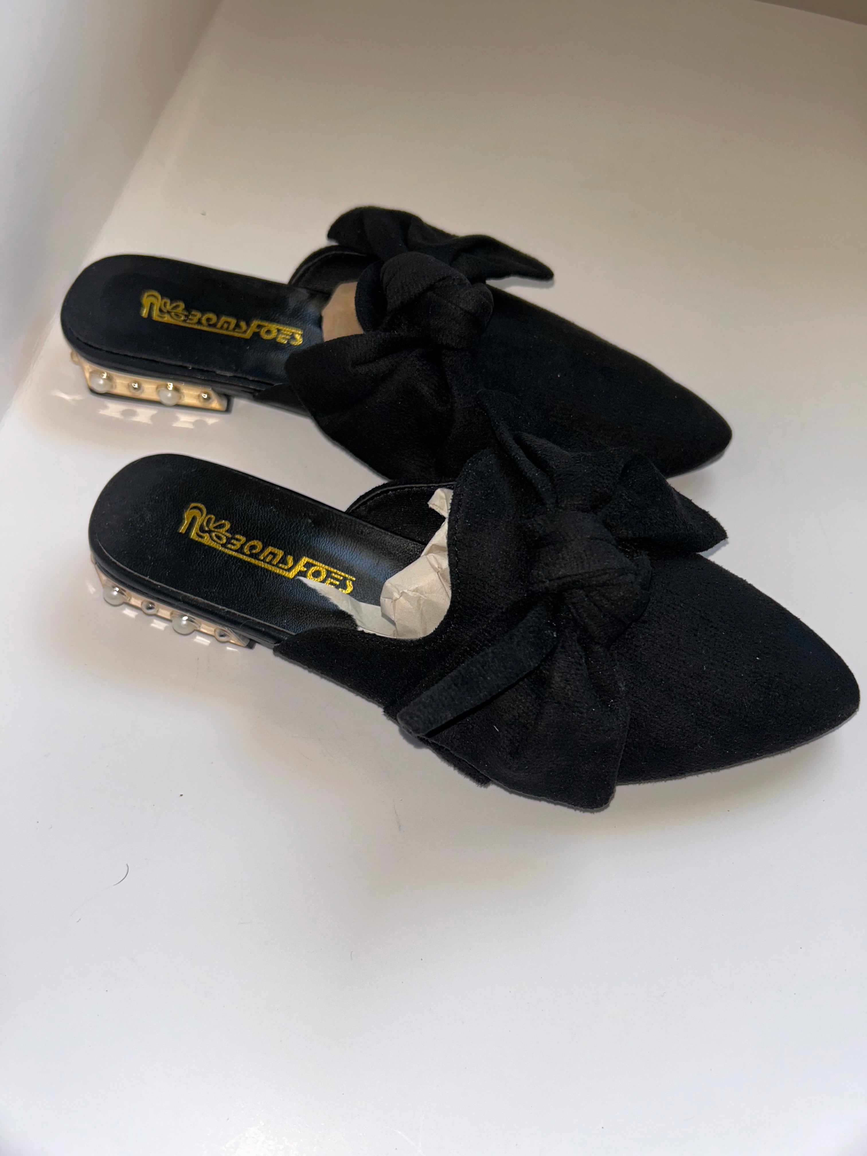 Pearl Bottom Ribbon Mule Sandals